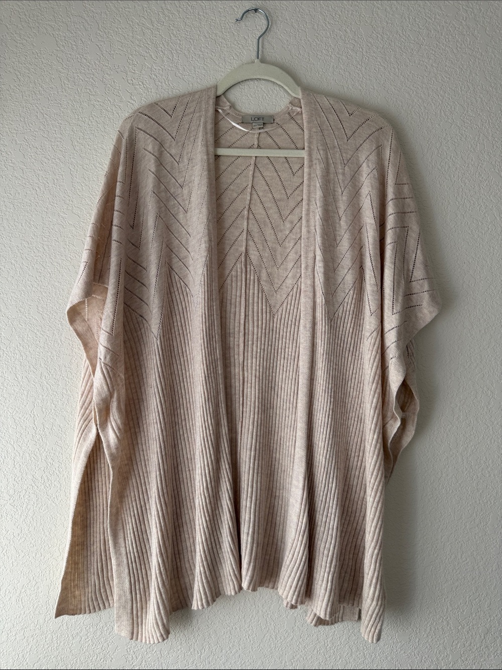 LOFT Light Cream Open-Front Knit Poncho
